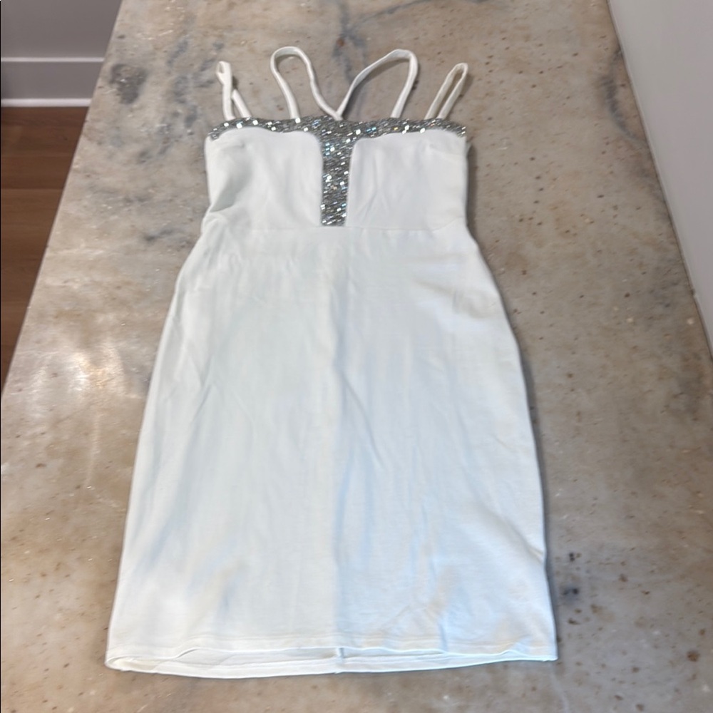 Charlotte Russe Embellished Cream Sheath Dress